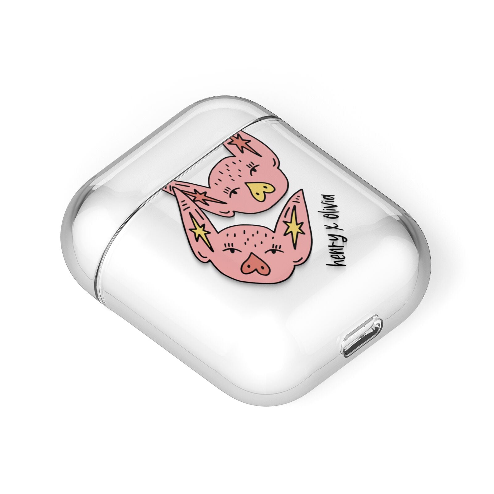 Pink Pigs Couple AirPods Case Laid Flat
