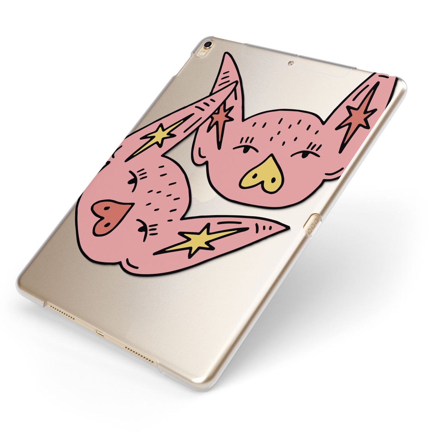 Pink Pigs Couple Apple iPad Case on Gold iPad Side View