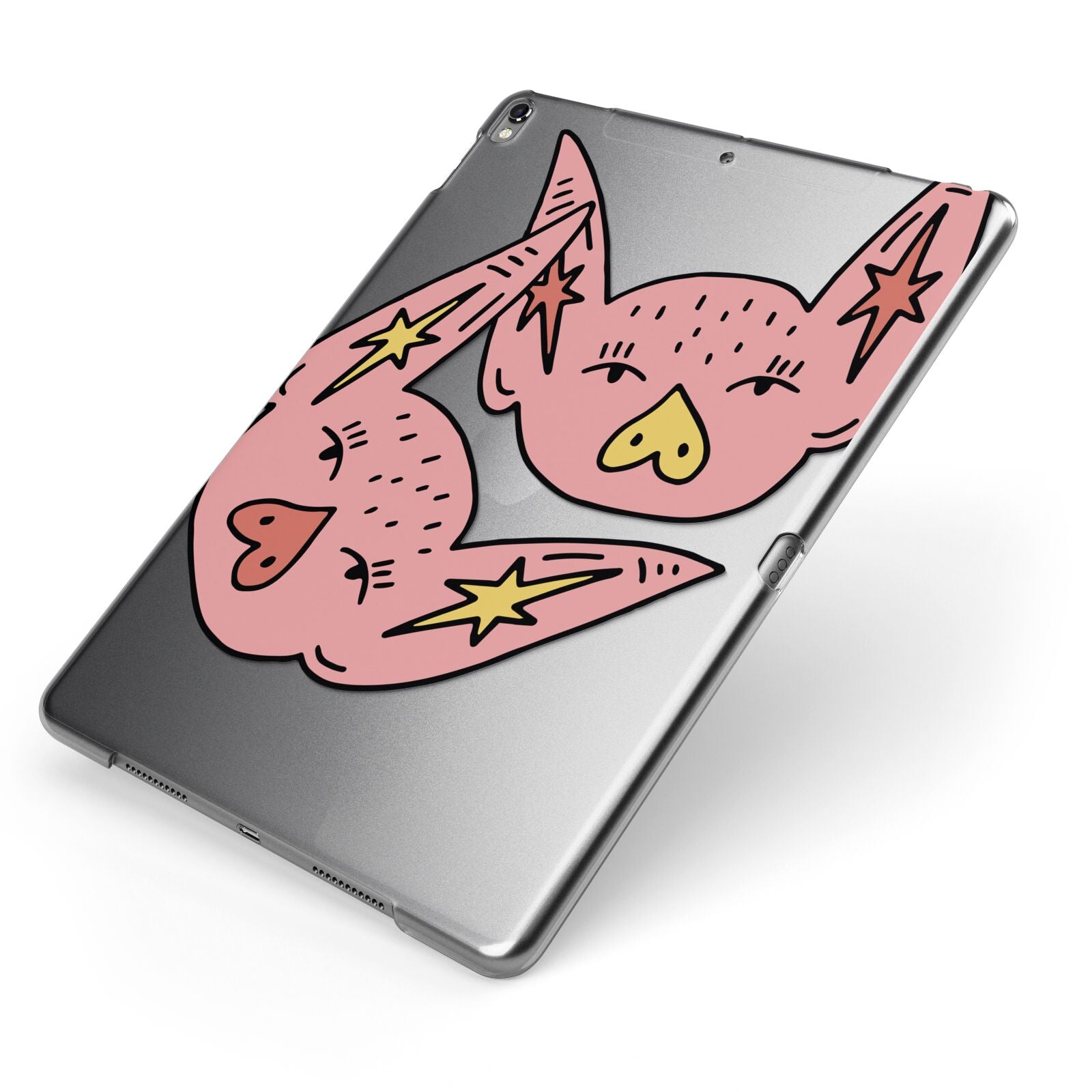 Pink Pigs Couple Apple iPad Case on Grey iPad Side View