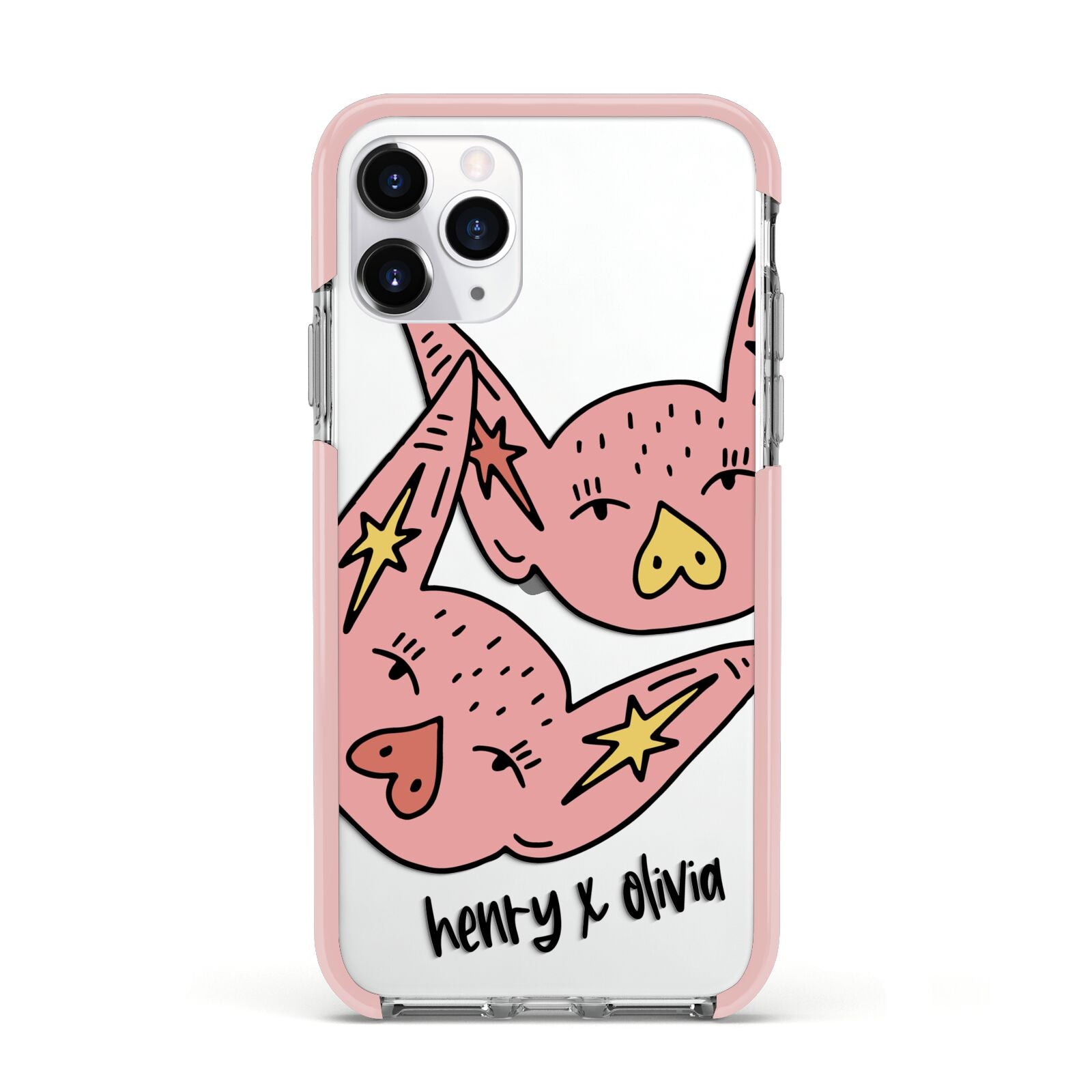 Pink Pigs Couple Apple iPhone 11 Pro in Silver with Pink Impact Case