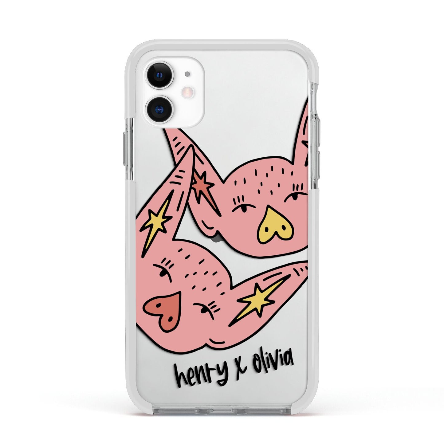 Pink Pigs Couple Apple iPhone 11 in White with White Impact Case
