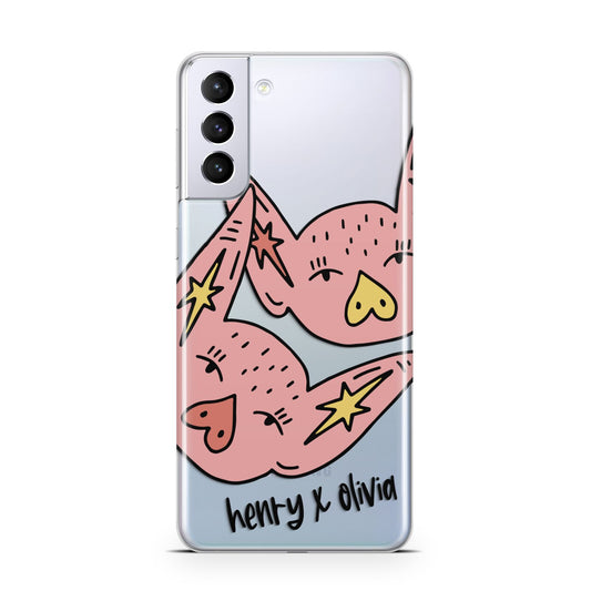 Pink Pigs Couple Samsung S21 Plus Phone Case