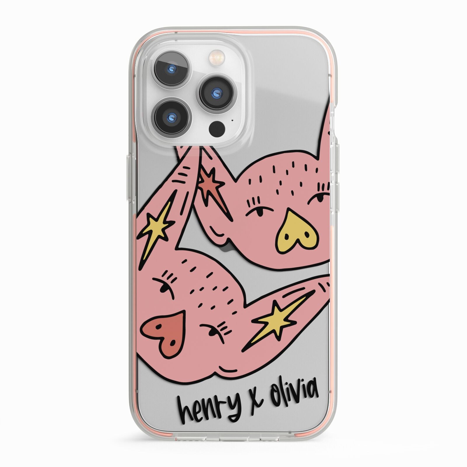 Pink Pigs Couple iPhone 13 Pro TPU Impact Case with Pink Edges