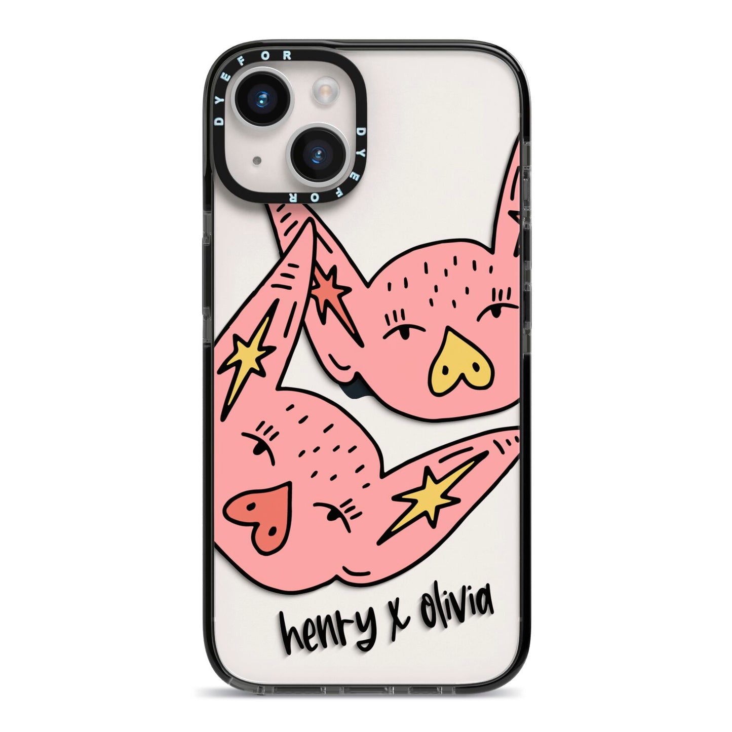 Pink Pigs Couple iPhone 14 Black Impact Case on Silver phone