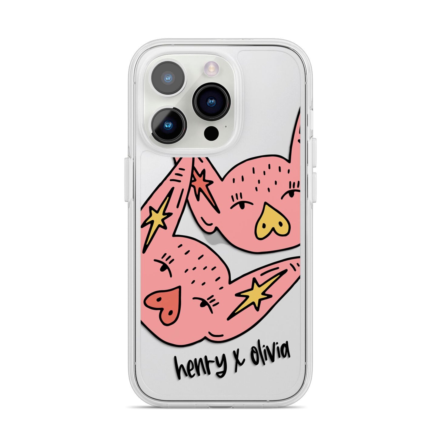 Pink Pigs Couple iPhone 14 Pro Clear Tough Case Silver