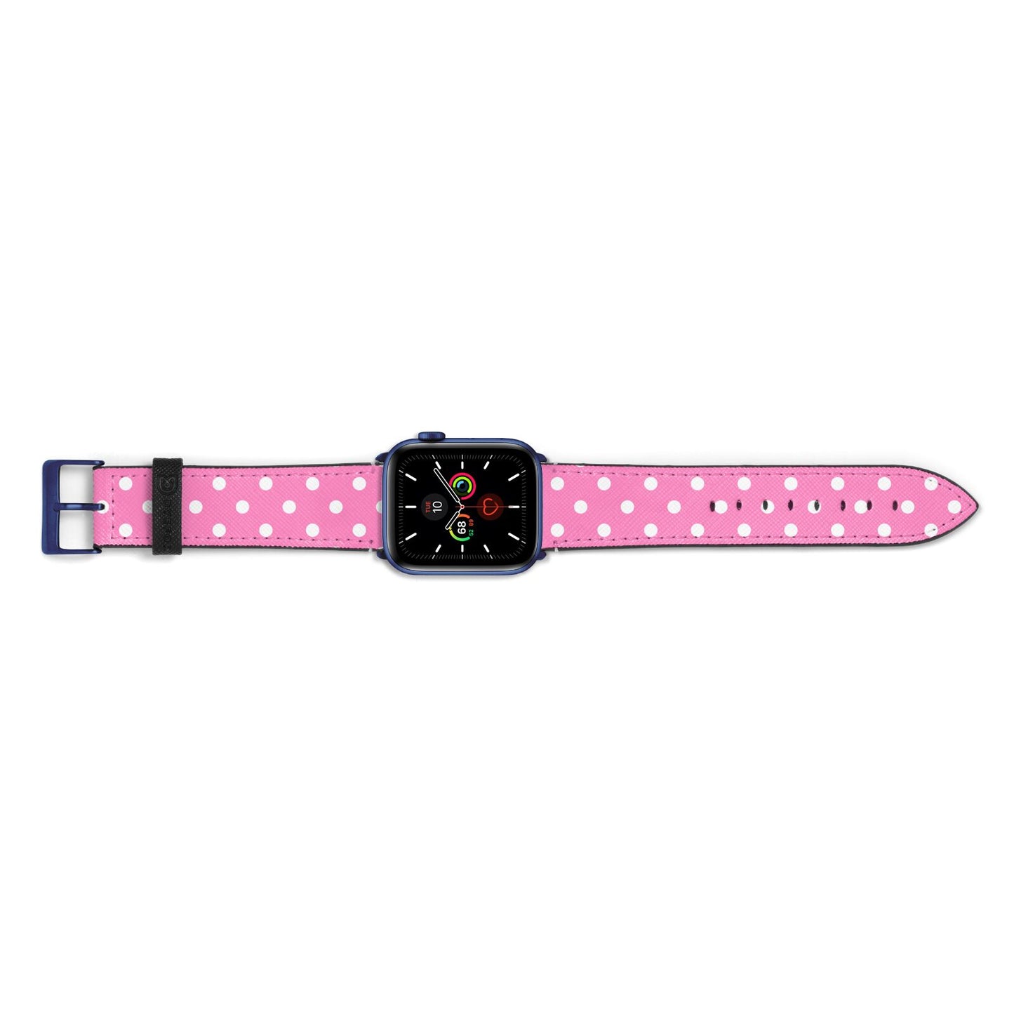 Pink Polka Dot Apple Watch Strap Landscape Image Blue Hardware
