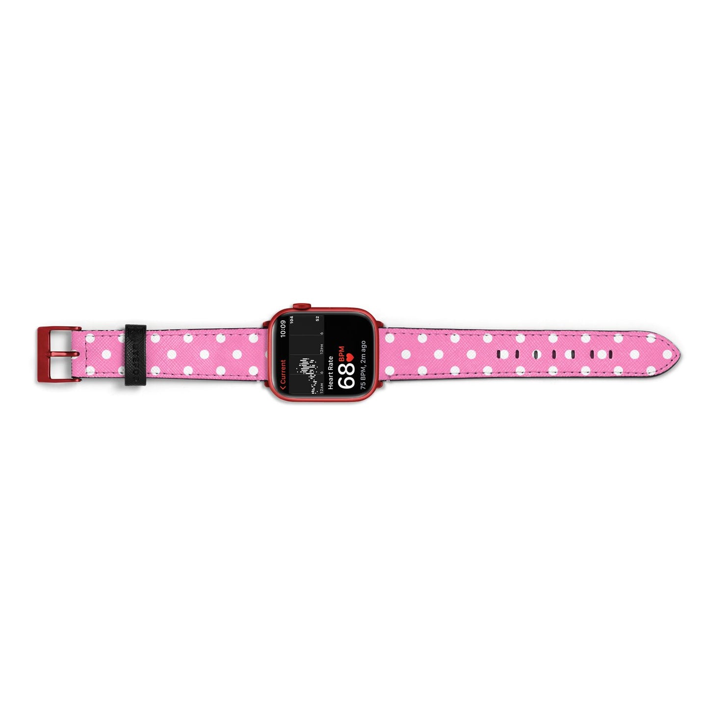 Pink Polka Dot Apple Watch Strap Size 38mm Landscape Image Red Hardware