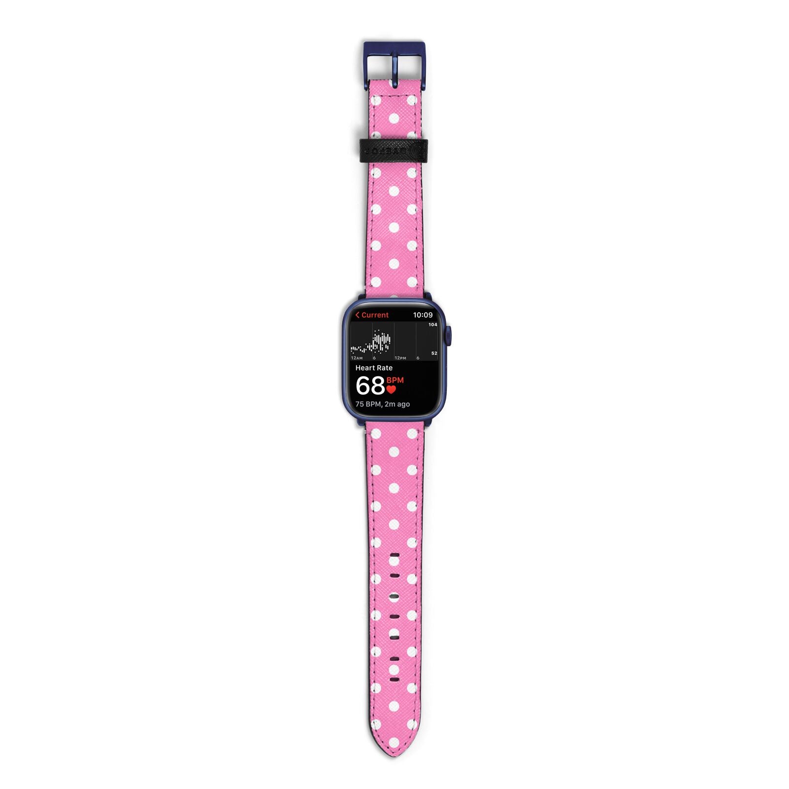 Pink Polka Dot Apple Watch Strap Size 38mm with Blue Hardware