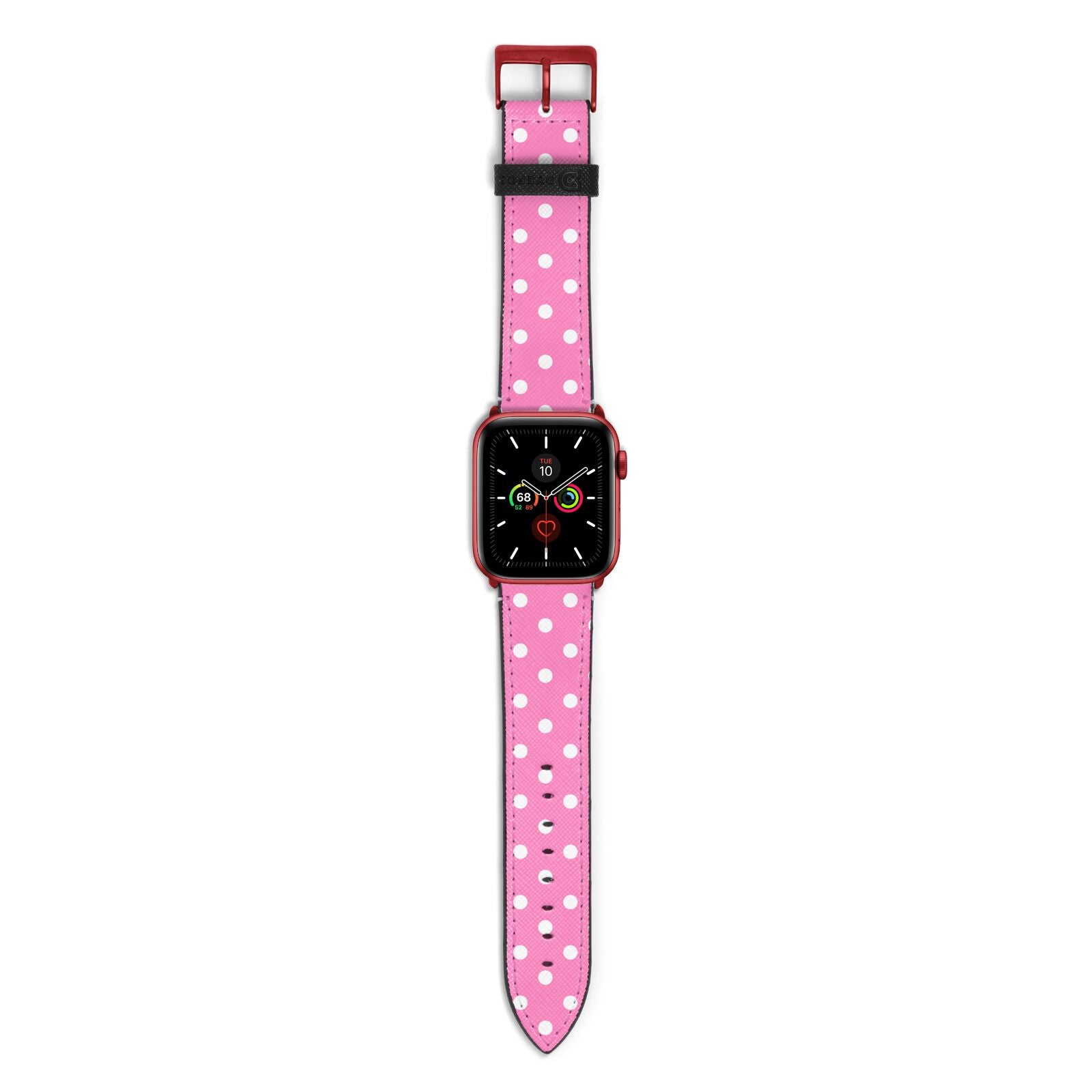 Pink Polka Dot Apple Watch Strap with Red Hardware