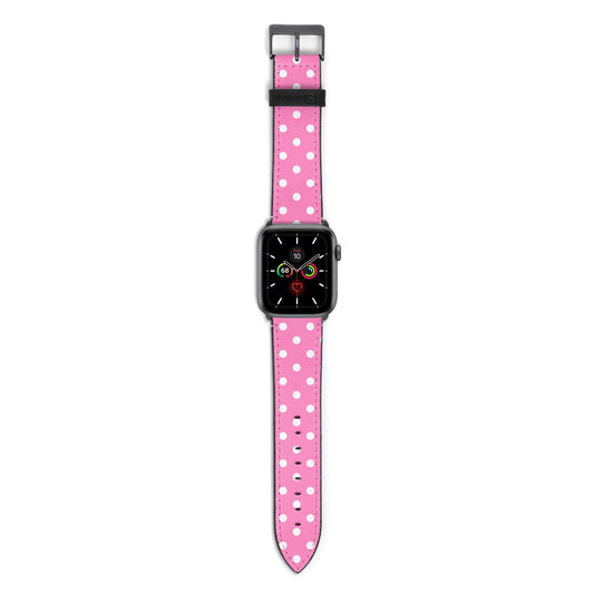 Pink Polka Dot Apple Watch Strap with Space Grey Hardware