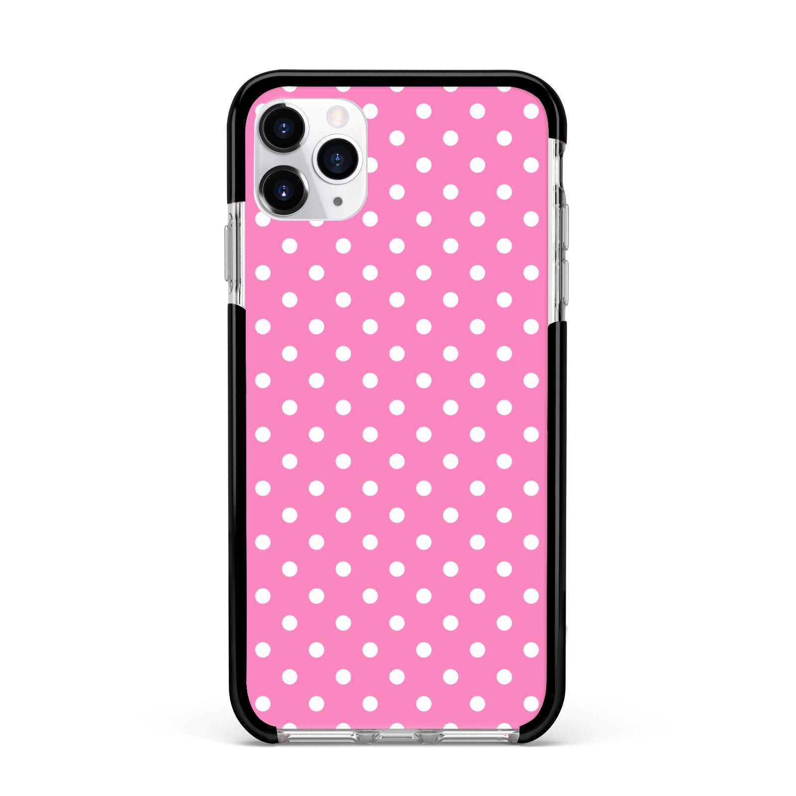 Pink Polka Dot Apple iPhone 11 Pro Max in Silver with Black Impact Case