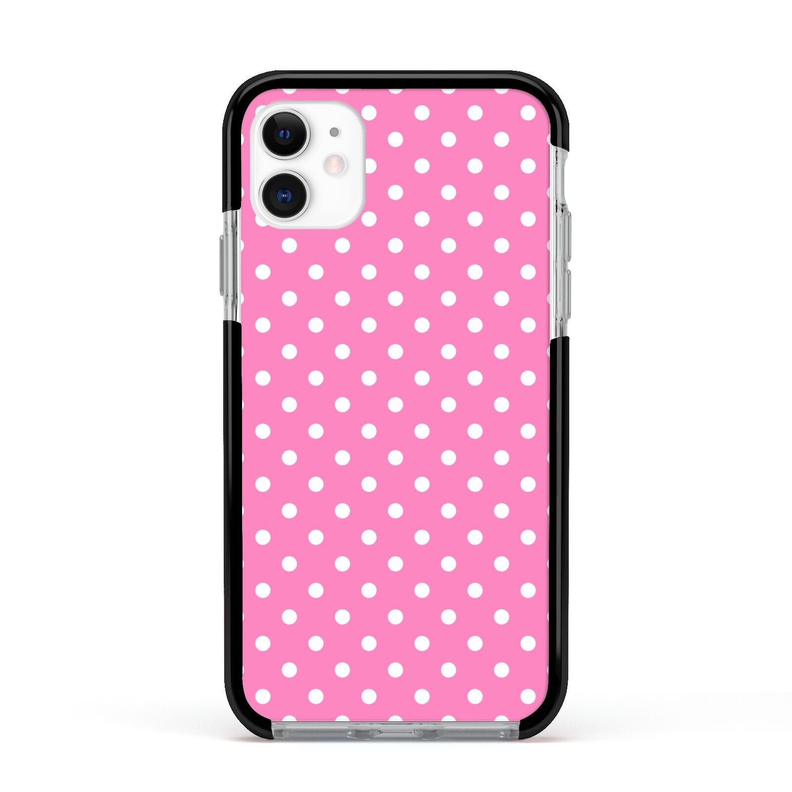Pink Polka Dot Apple iPhone 11 in White with Black Impact Case