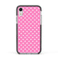 Pink Polka Dot Apple iPhone XR Impact Case Black Edge on Silver Phone