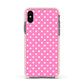 Pink Polka Dot Apple iPhone Xs Impact Case Pink Edge on Black Phone