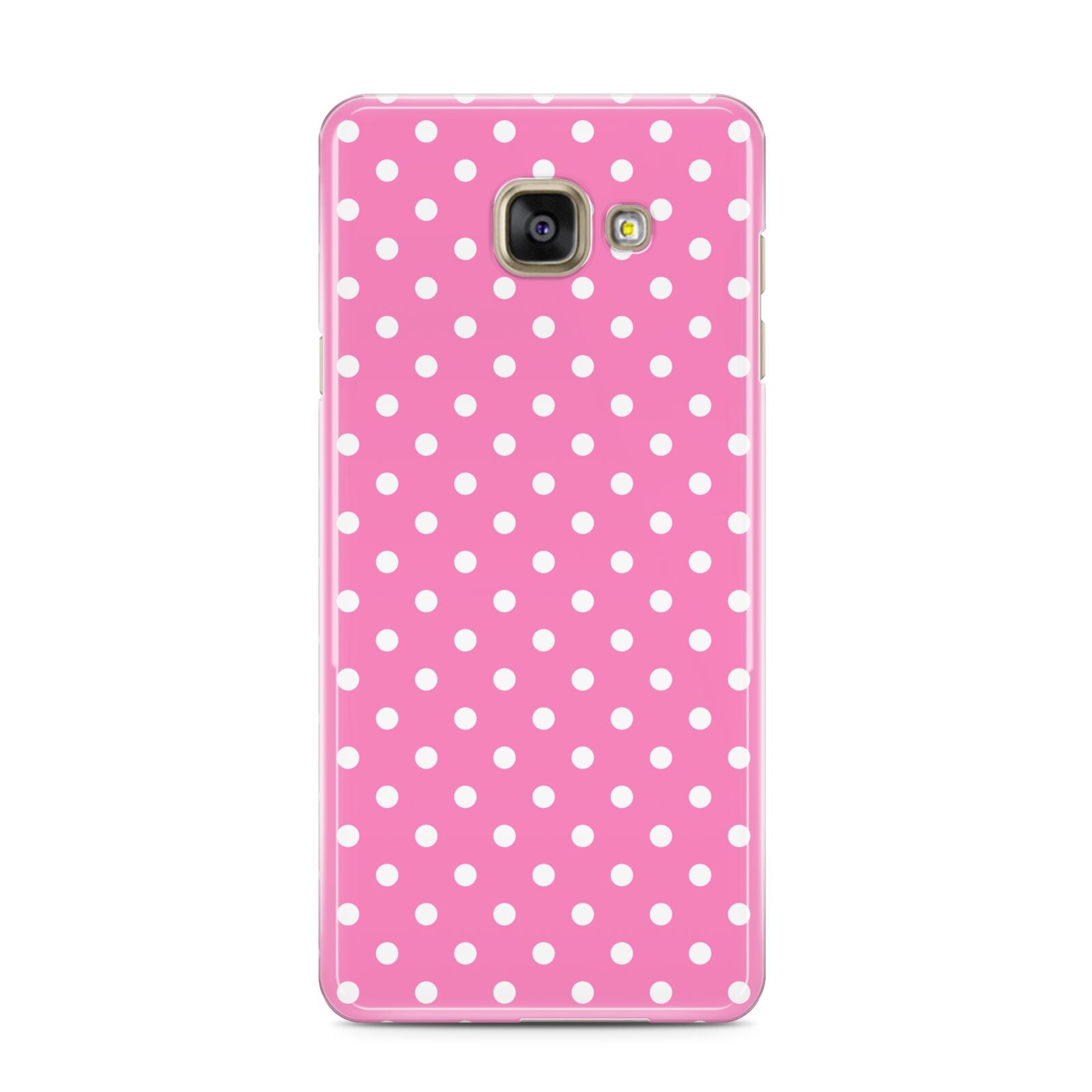 Pink Polka Dot Samsung Galaxy A3 2016 Case on gold phone