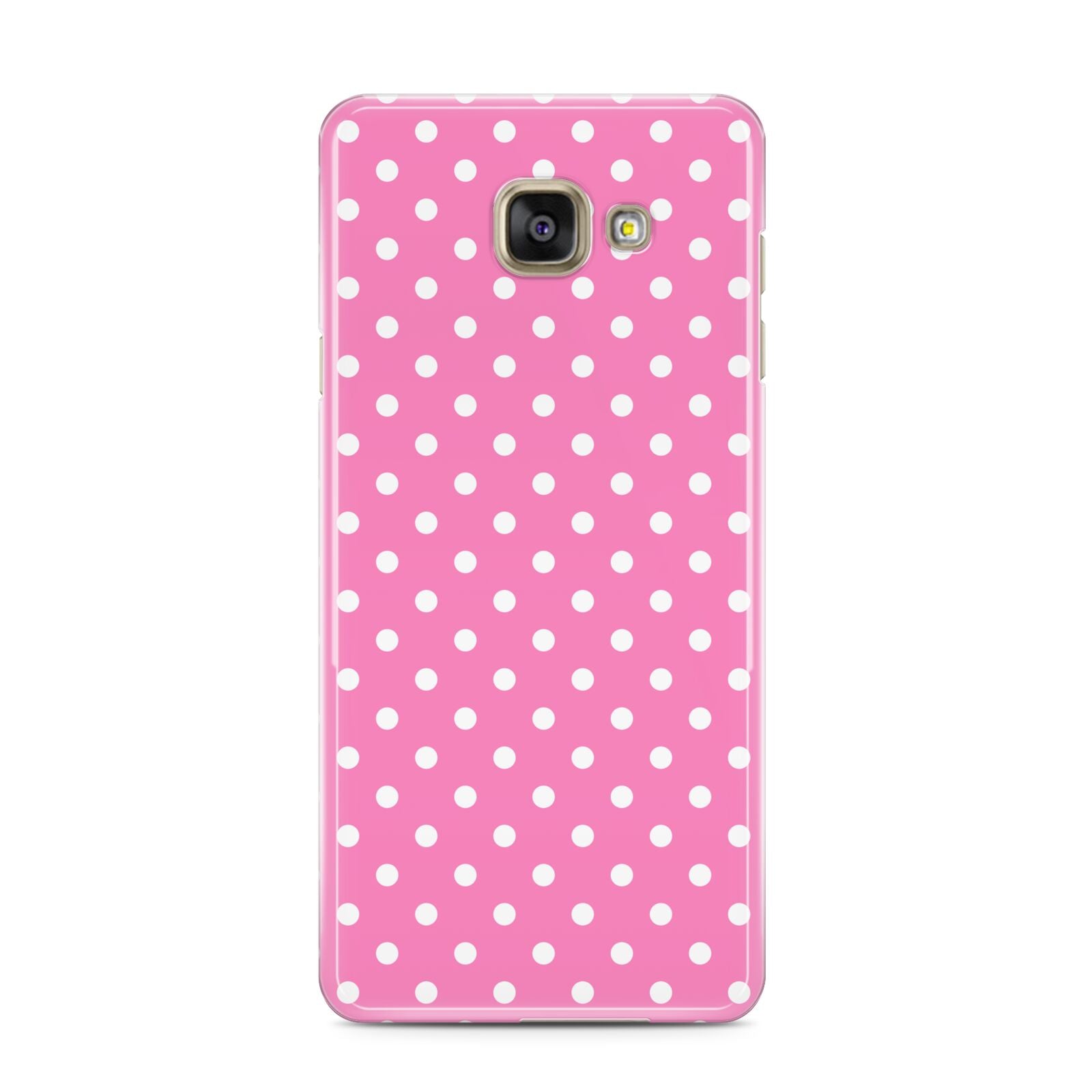 Pink Polka Dot Samsung Galaxy A3 2016 Case on gold phone