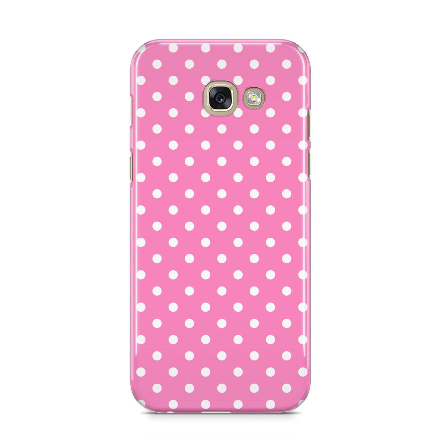Pink Polka Dot Samsung Galaxy A5 2017 Case on gold phone
