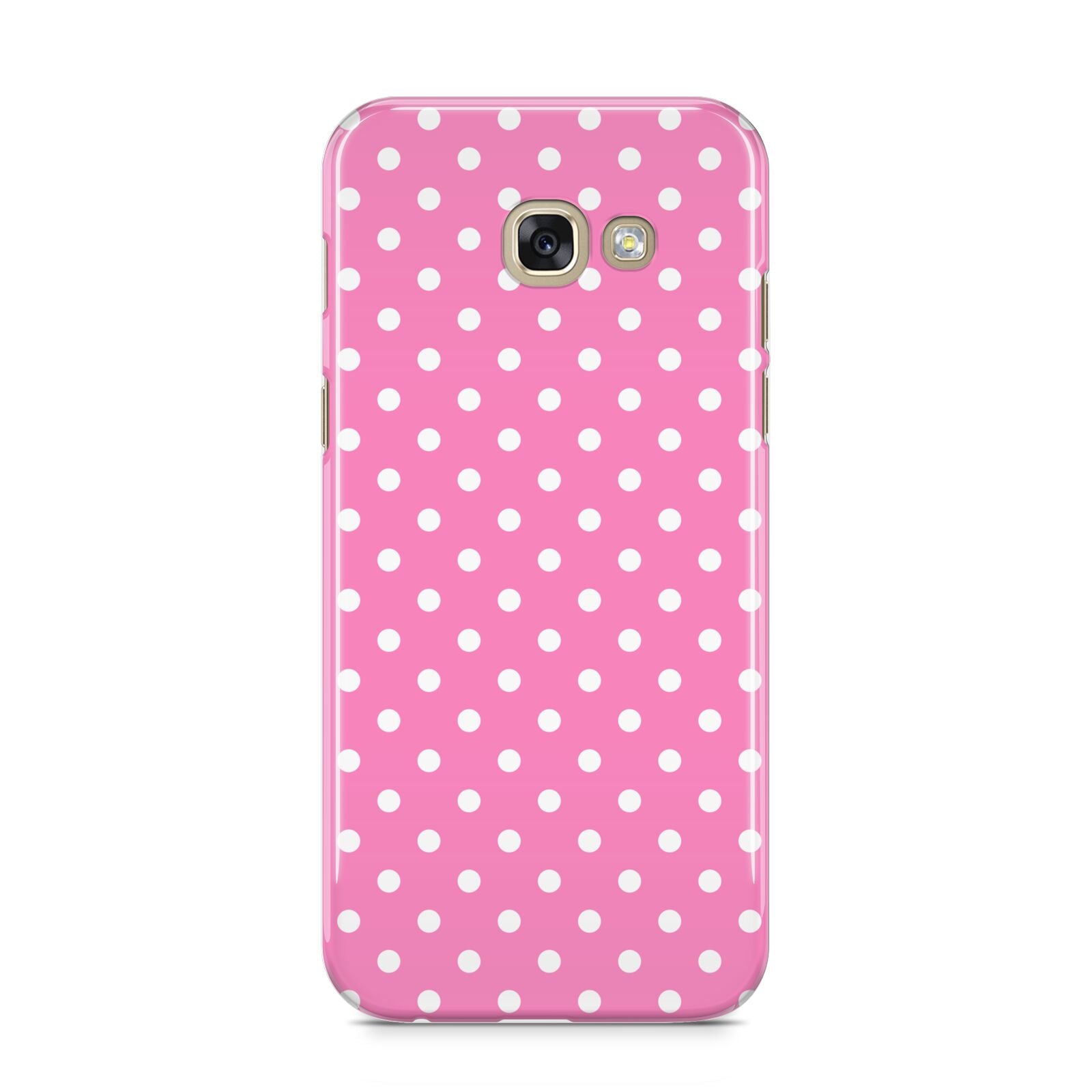 Pink Polka Dot Samsung Galaxy A5 2017 Case on gold phone