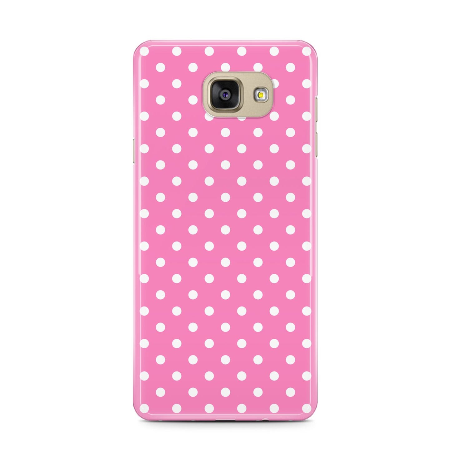 Pink Polka Dot Samsung Galaxy A7 2016 Case on gold phone