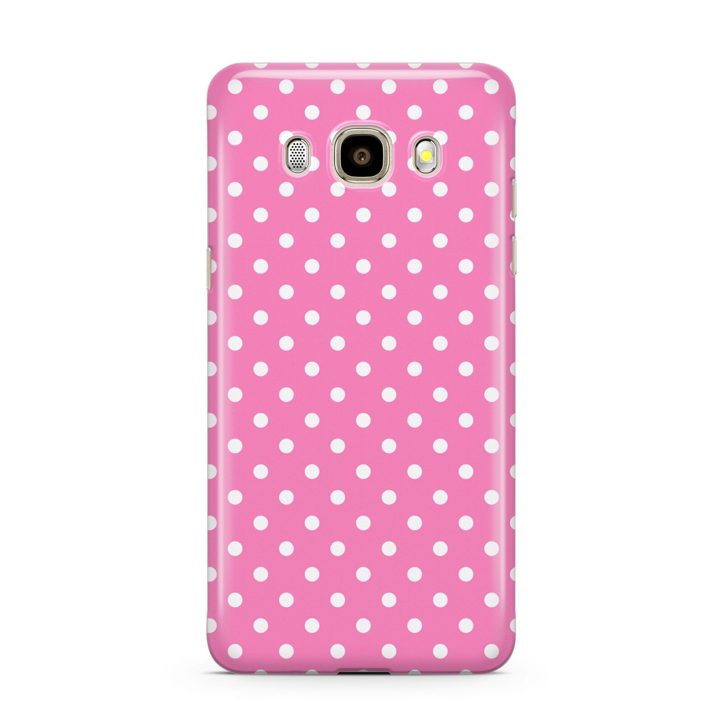 Pink Polka Dot Samsung Galaxy J7 2016 Case on gold phone
