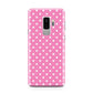 Pink Polka Dot Samsung Galaxy S9 Plus Case on Silver phone