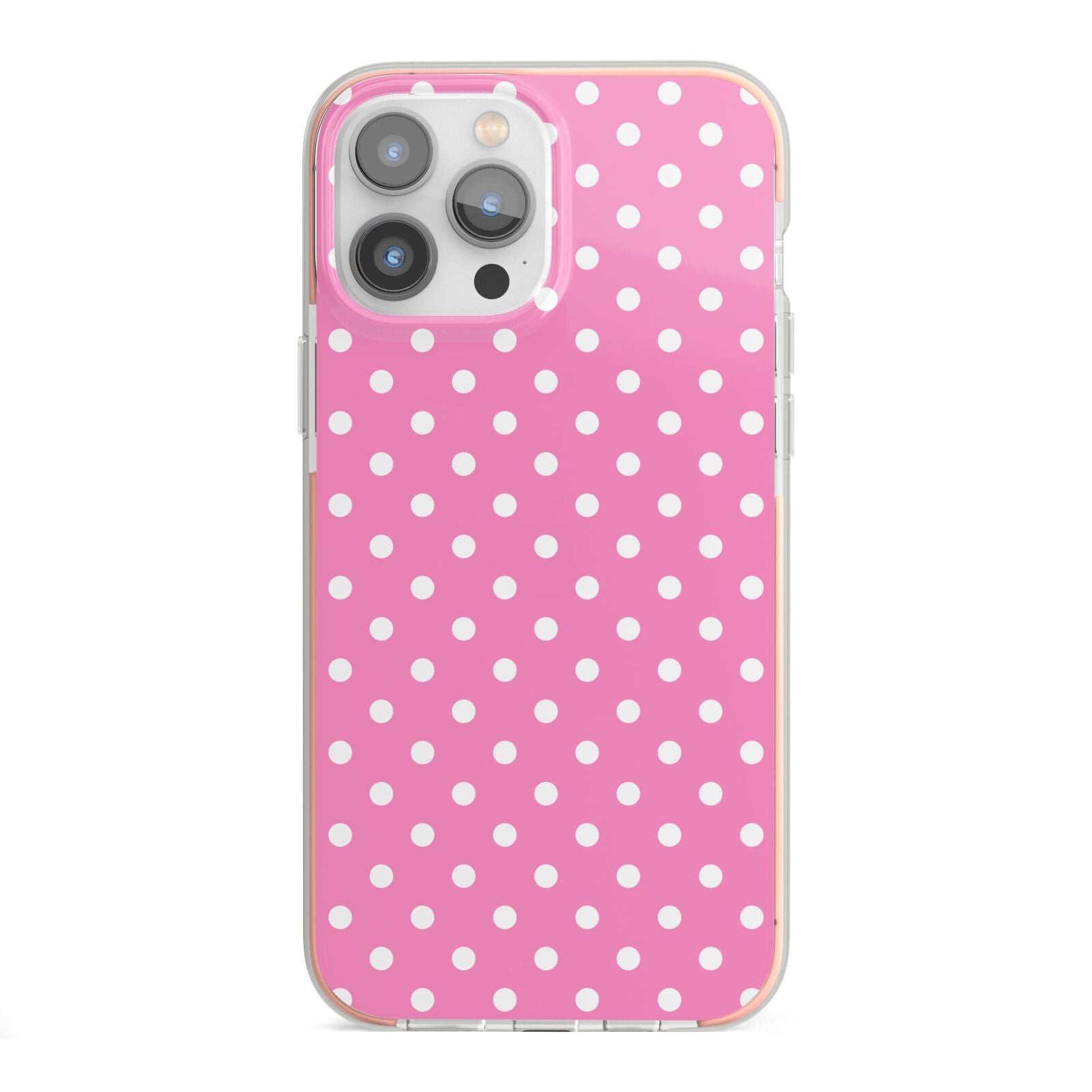 Pink Polka Dot iPhone 13 Pro Max TPU Impact Case with Pink Edges