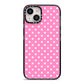 Pink Polka Dot iPhone 14 Black Impact Case on Silver phone