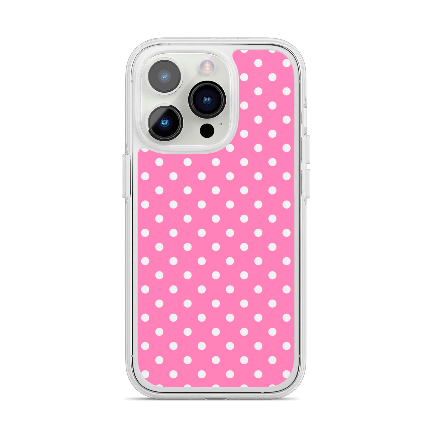Pink Polka Dot iPhone 14 Pro Clear Tough Case Silver