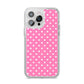 Pink Polka Dot iPhone 14 Pro Max Clear Tough Case Silver