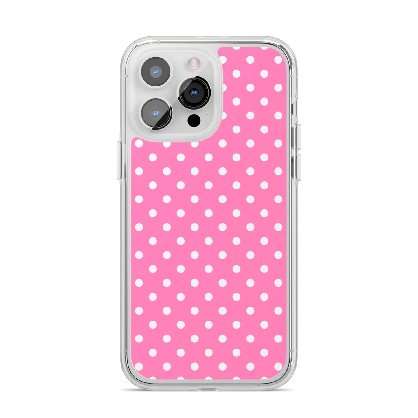 Pink Polka Dot iPhone 14 Pro Max Clear Tough Case Silver
