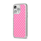 Pink Polka Dot iPhone 14 Pro Max Glitter Tough Case Silver Angled Image