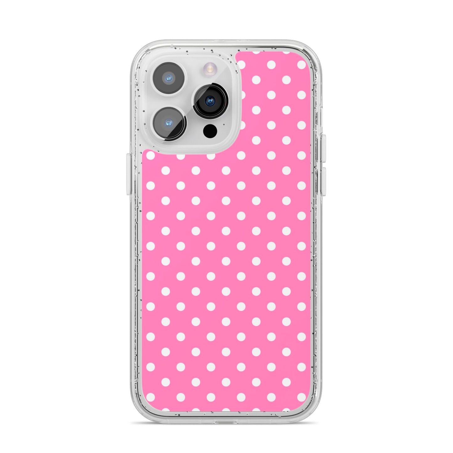 Pink Polka Dot iPhone 14 Pro Max Glitter Tough Case Silver