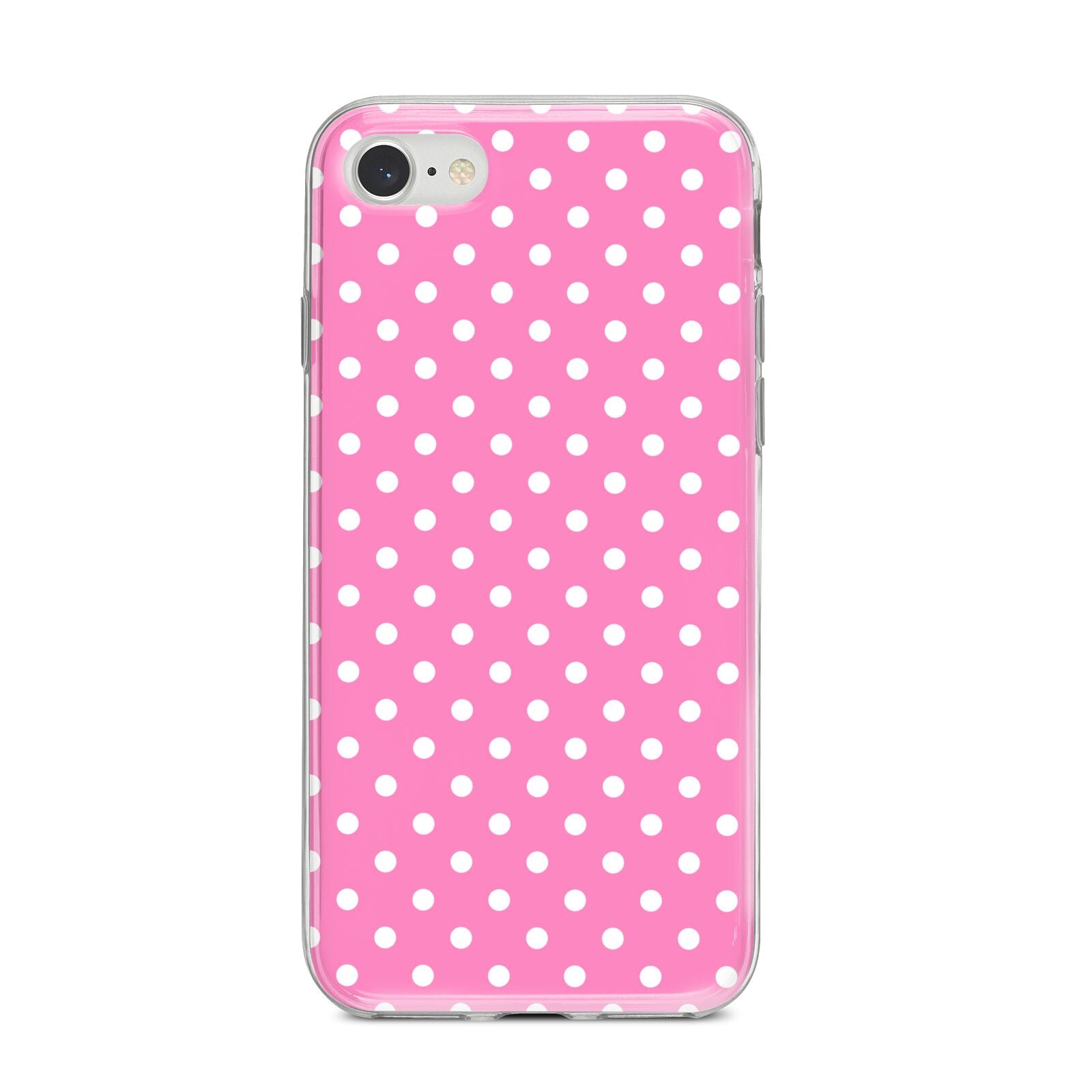 Pink Polka Dot iPhone 8 Bumper Case on Silver iPhone