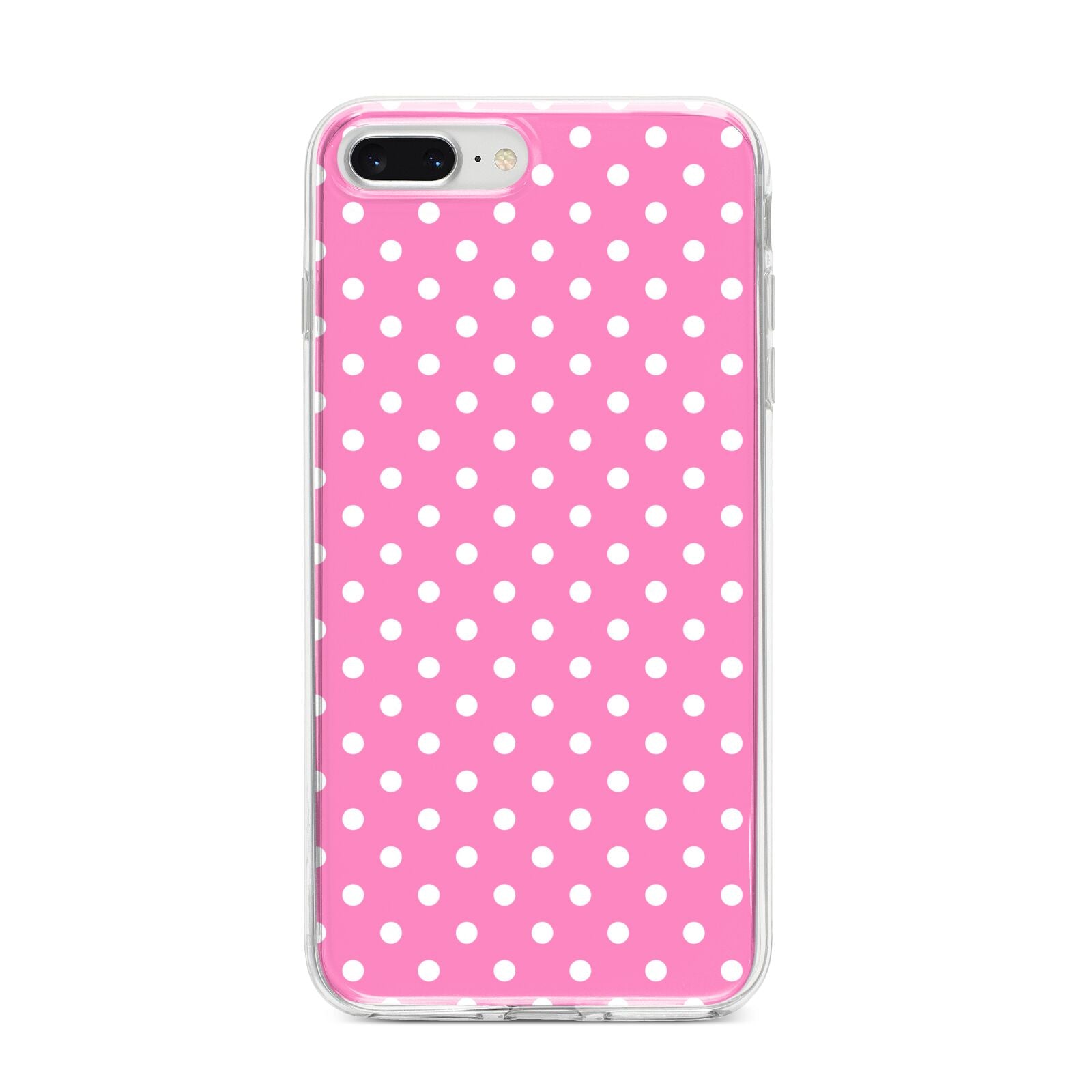 Pink Polka Dot iPhone 8 Plus Bumper Case on Silver iPhone