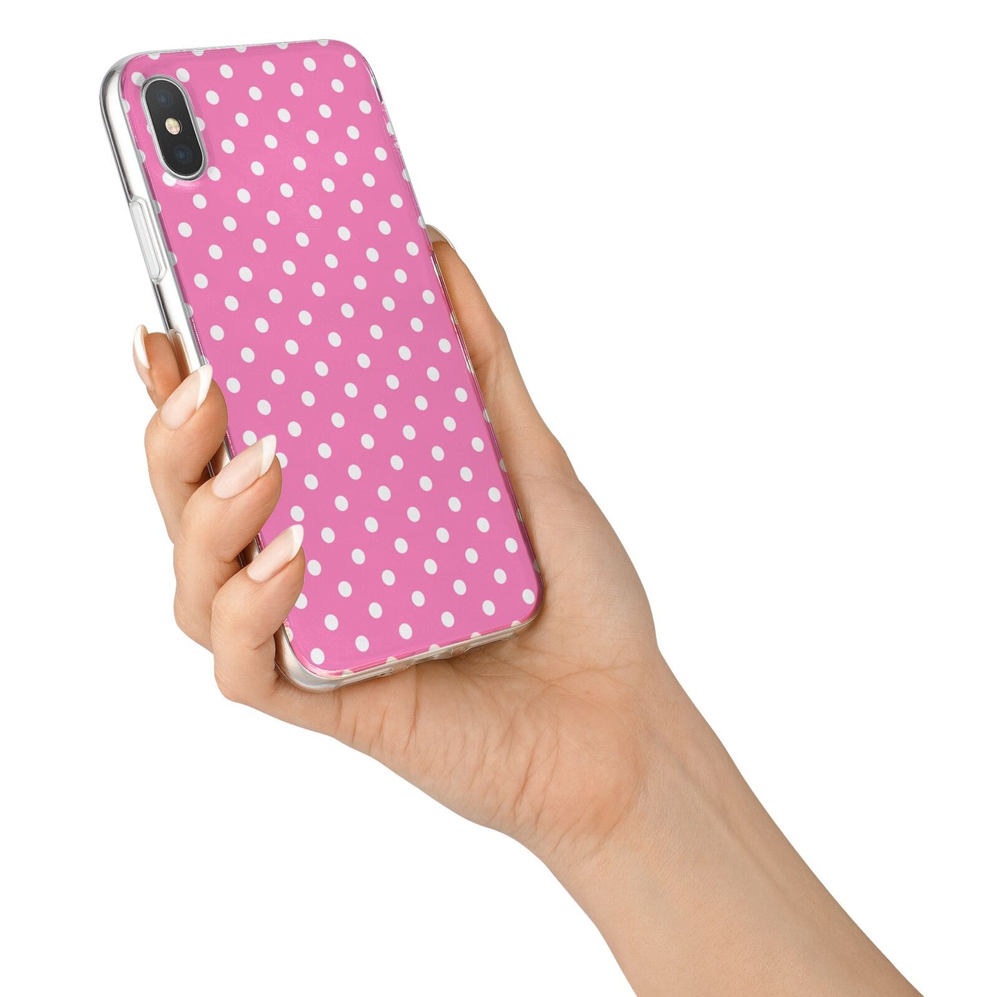 Pink Polka Dot iPhone X Bumper Case on Silver iPhone Alternative Image 2