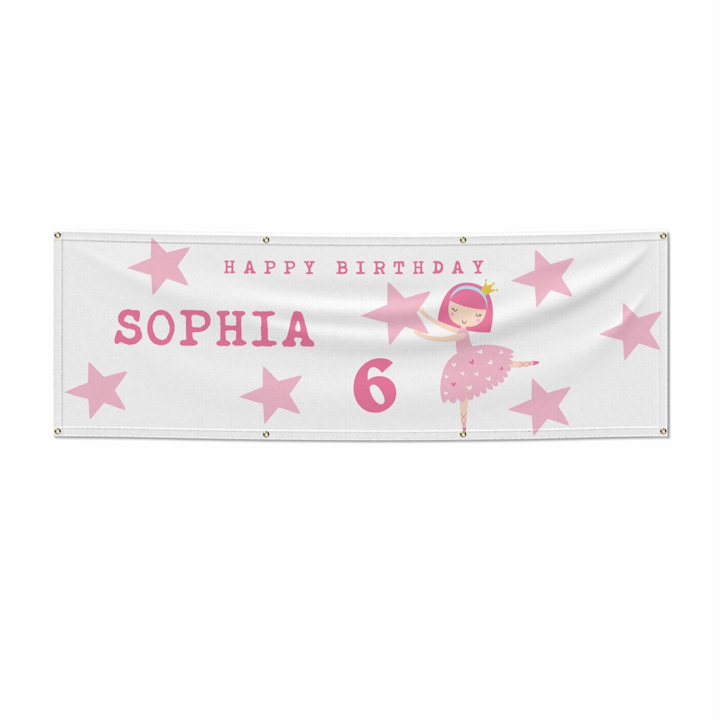 Pink Princess Personalised Birthday 6x2 Vinly Banner with Grommets