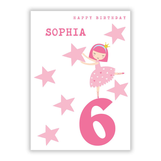 Pink Princess Personalised Birthday A5 Flat Greetings Card