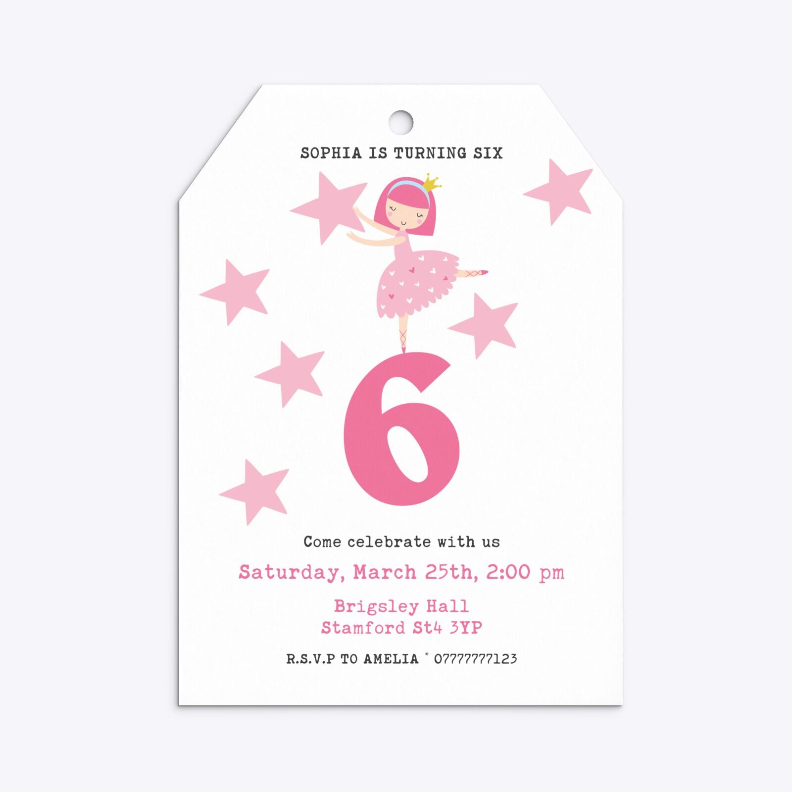 Pink Princess Personalised Birthday Tag Invitation Matte Paper