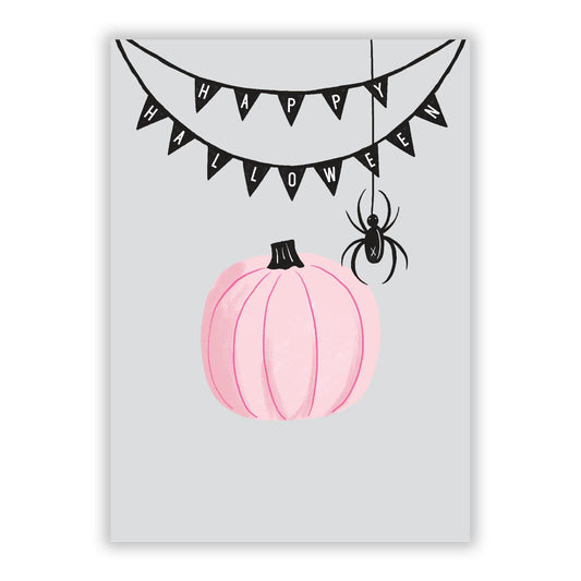 Pink Pumpkin Halloween Card A5 Flat Greetings Card