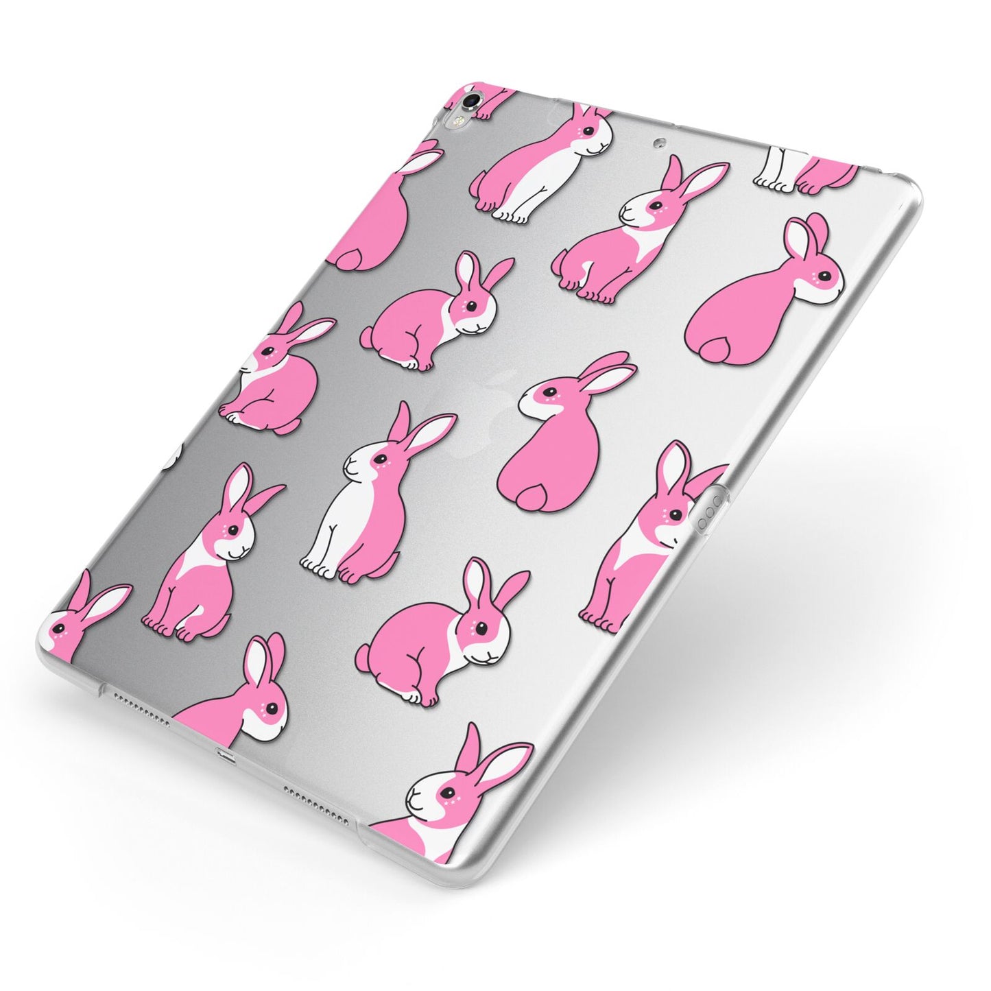 Pink Rabbits Apple iPad Case on Silver iPad Side View