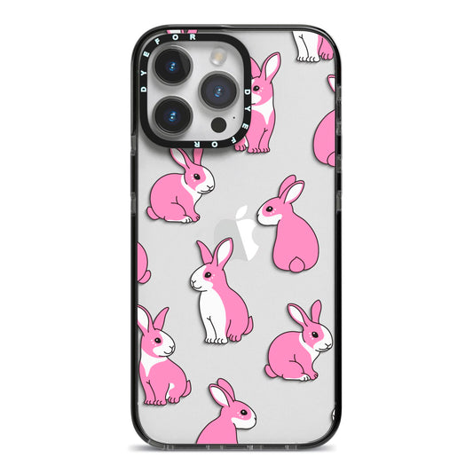 Pink Rabbits iPhone 14 Pro Max Black Impact Case on Silver phone