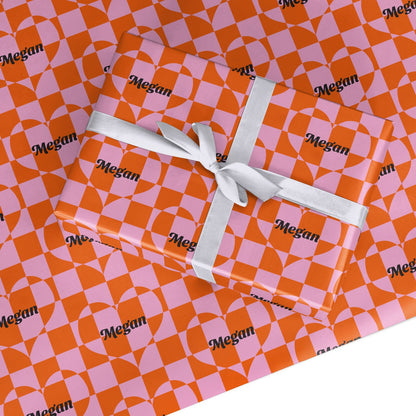 Pink Red Checkered Heart Custom Custom Wrapping Paper