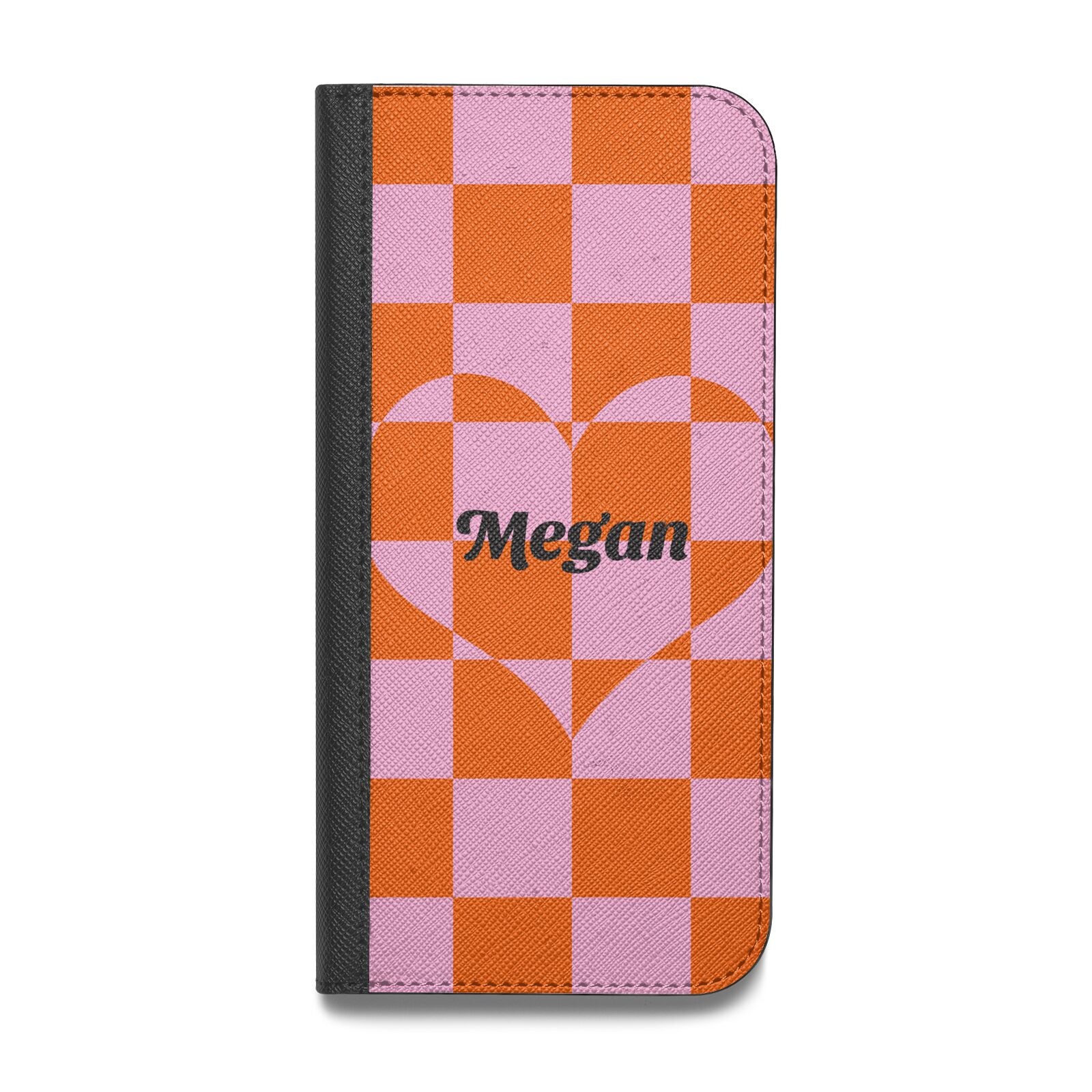 Pink Red Checkered Heart Custom Vegan Leather Flip Samsung Case