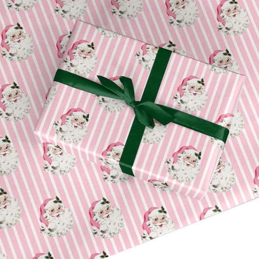 Pink Retro Santa Christmas Custom Wrapping Paper