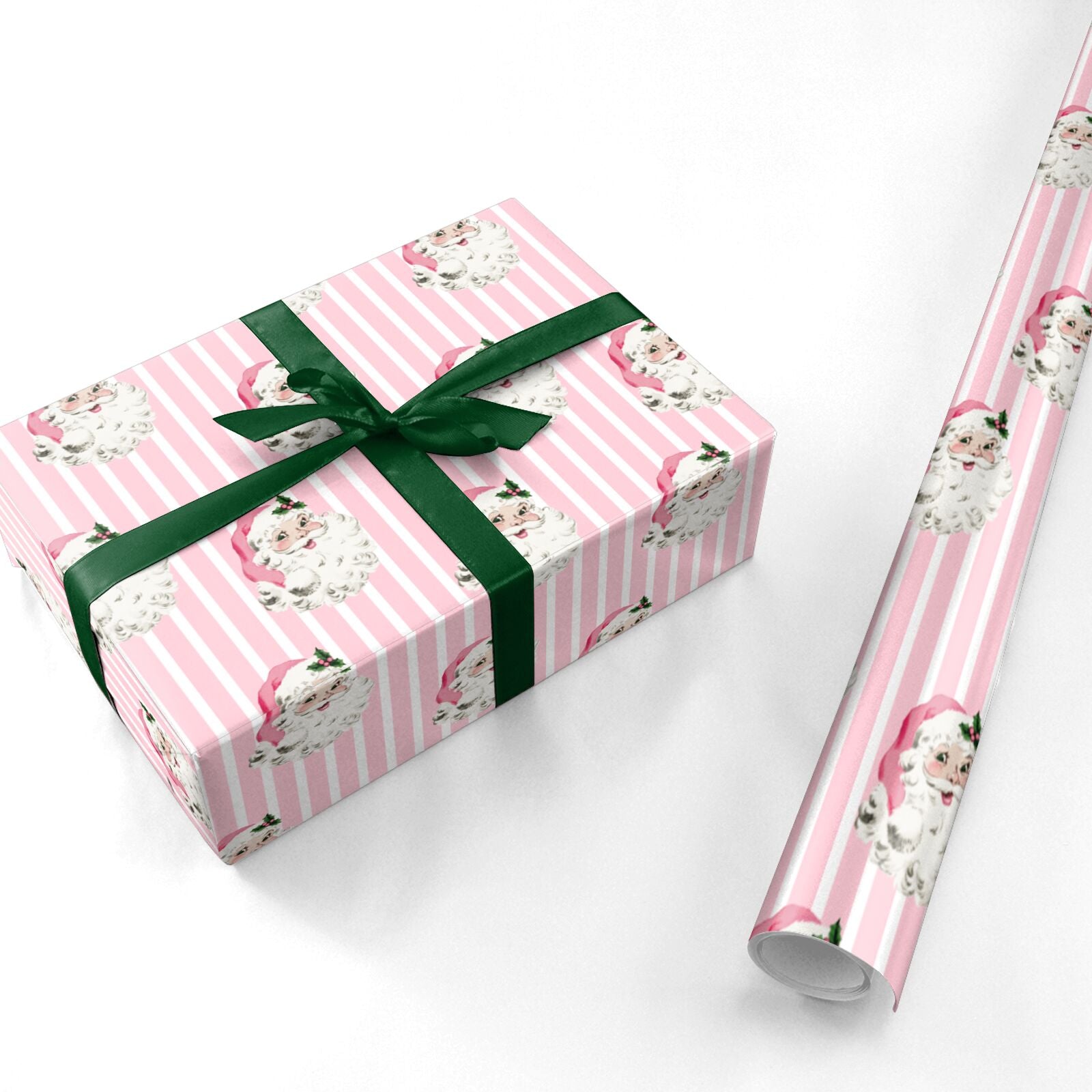 Pink Retro Santa Christmas Personalised Wrapping Paper
