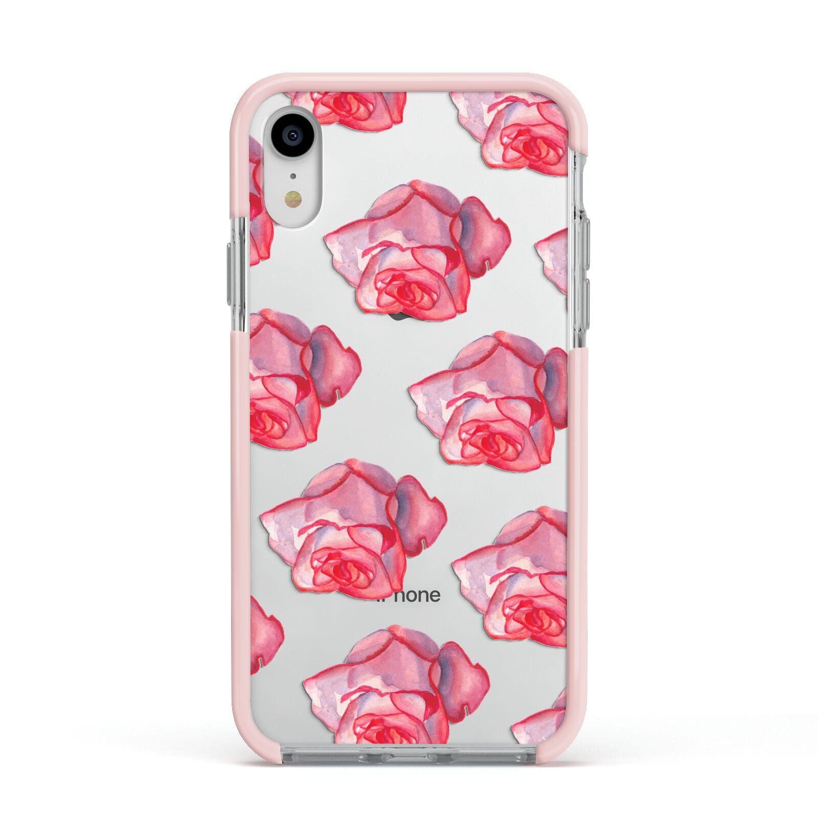 Pink Roses Apple iPhone XR Impact Case Pink Edge on Silver Phone
