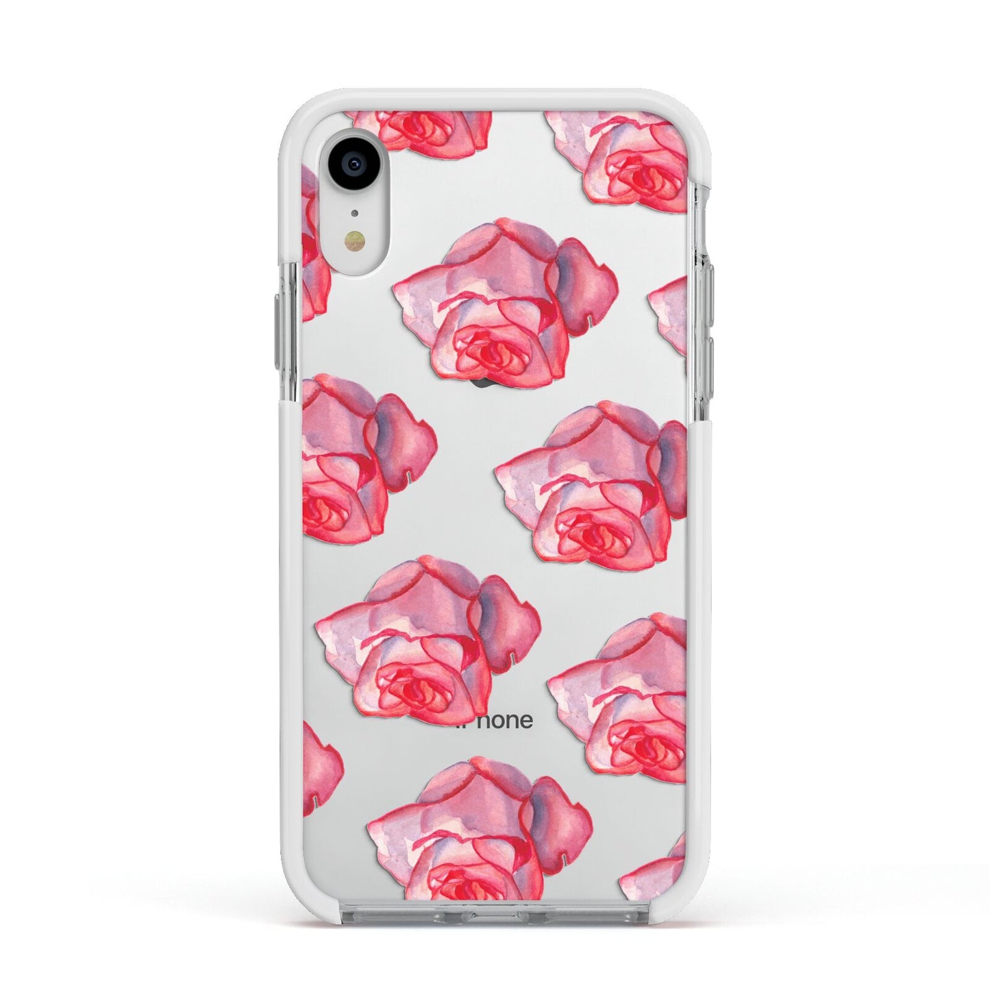 Pink Roses Apple iPhone XR Impact Case White Edge on Silver Phone