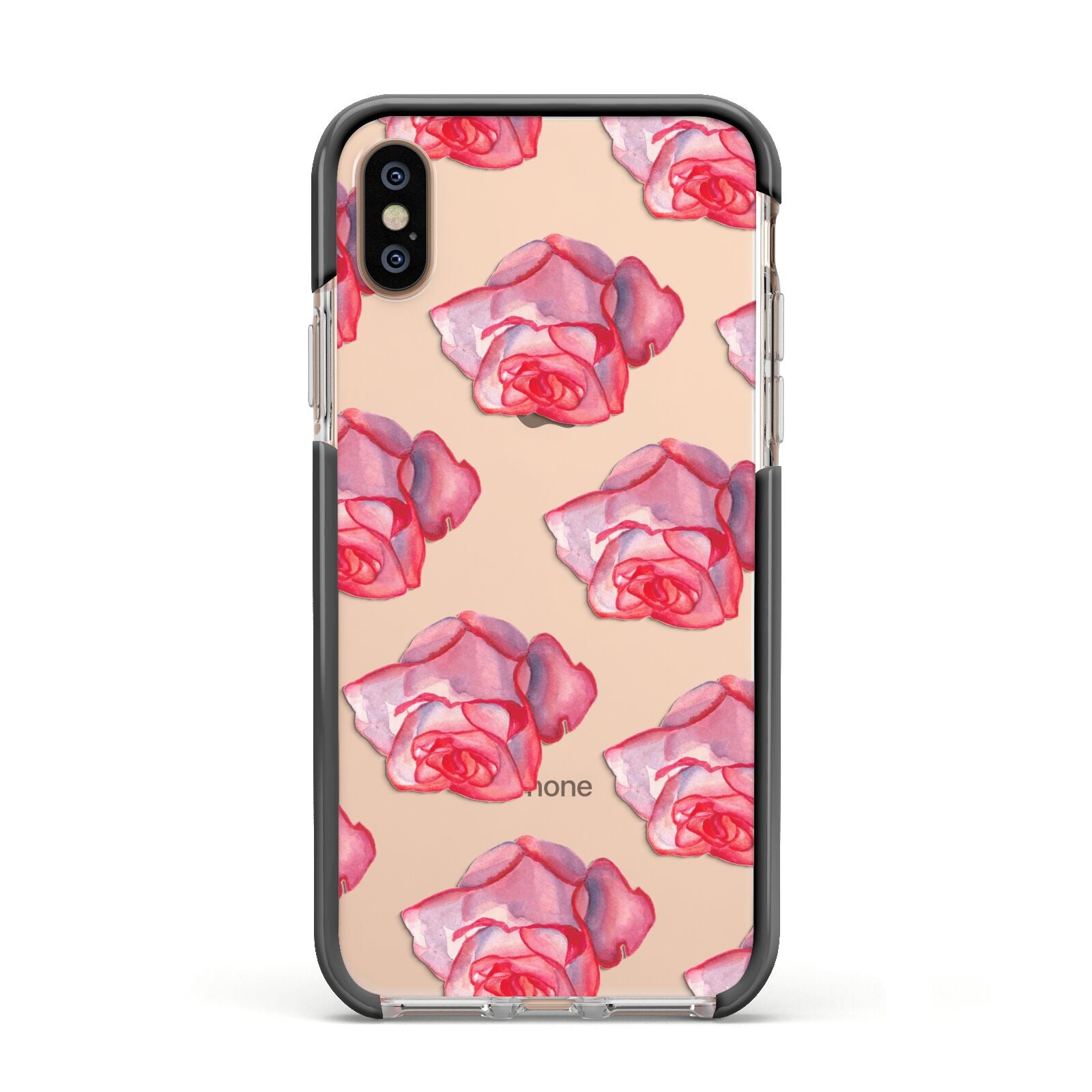 Pink Roses Apple iPhone Xs Impact Case Black Edge on Gold Phone