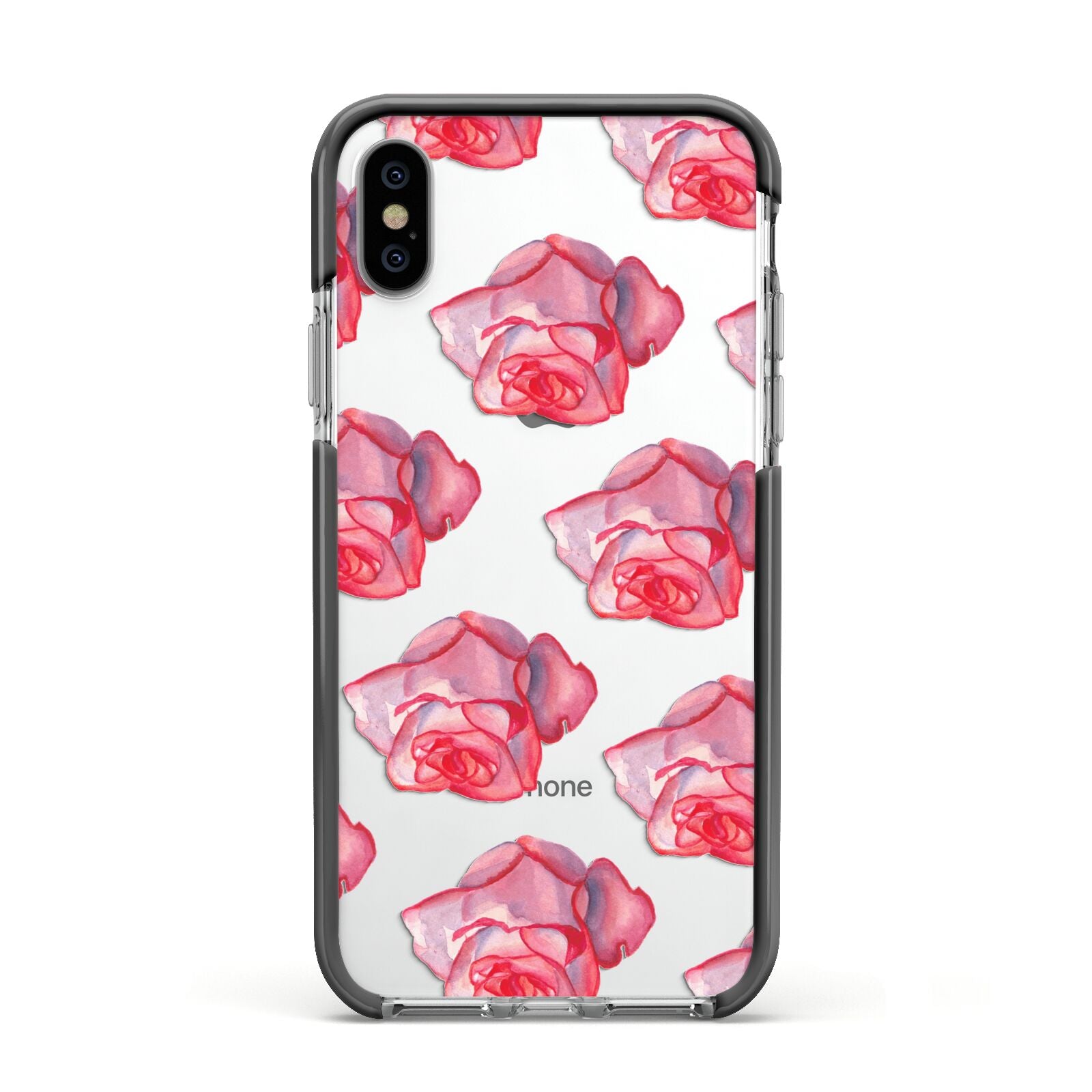 Pink Roses Apple iPhone Xs Impact Case Black Edge on Silver Phone