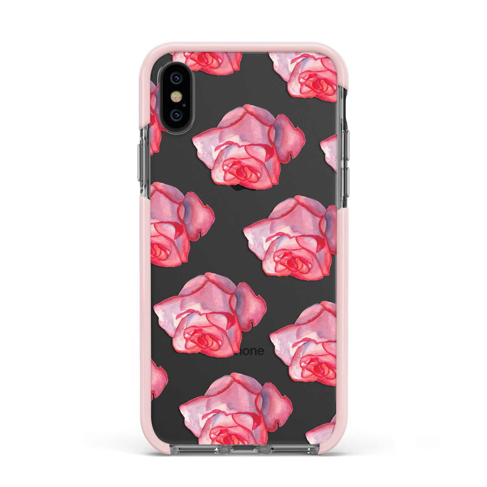 Pink Roses Apple iPhone Xs Impact Case Pink Edge on Black Phone